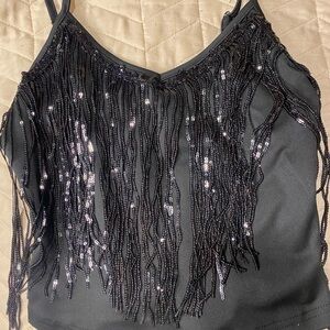 Black Sequin Fringe Women's Top